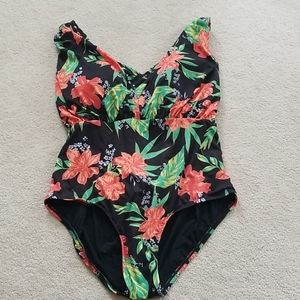 The Lauren 1pc Swimsuit Orange Black Floral